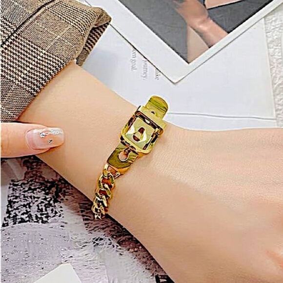 Belt Buckle Gold Chain Bracelet Stainless Steel - Picture 3 of 10